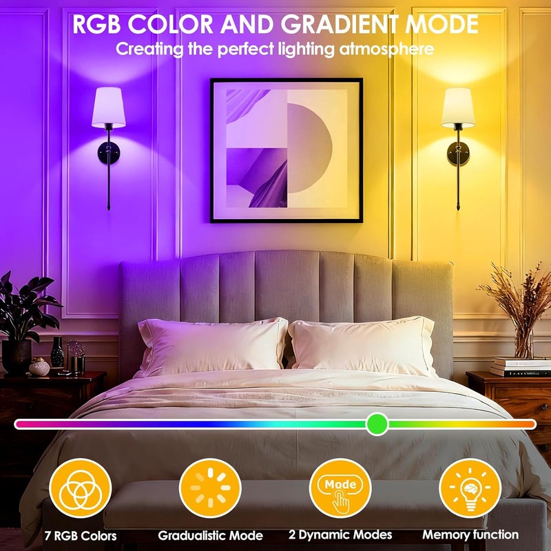 OCATO Battery Operated Wall Sconce: 10000mAh Wireless Wall Sconces Set of Two Rechargeable Lamp Dimmable Magnetic Lights with 7 RGB Colors and Remote Walls Decor for Bedroom Living Room Hallway - Image 4